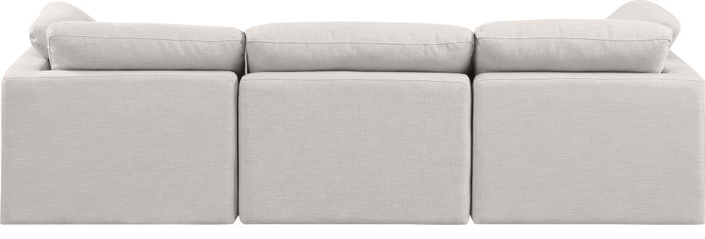 Indulge Upholstered Modular Sofa, Cream, 3-Piece: 1 Armless Chair, 2 Corner Chair, Down Stuffed Linen Textured Fabric