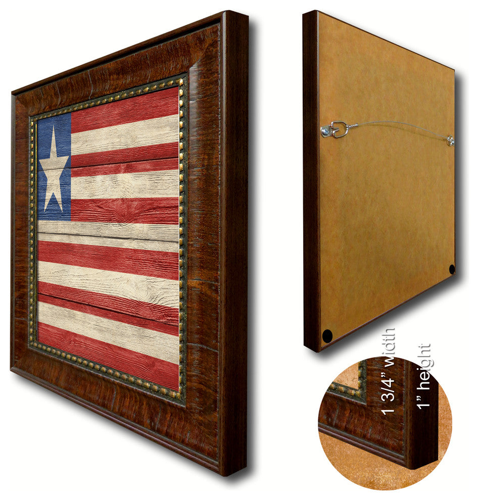 Liberia Country Textured Flag Print With Brown Gold Frame, 15"X21"