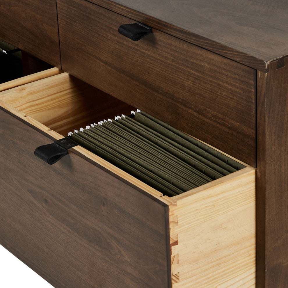 Trey Modular Wide Filing Cabinet Auburn Poplar, Natural Iron, Black Leather
