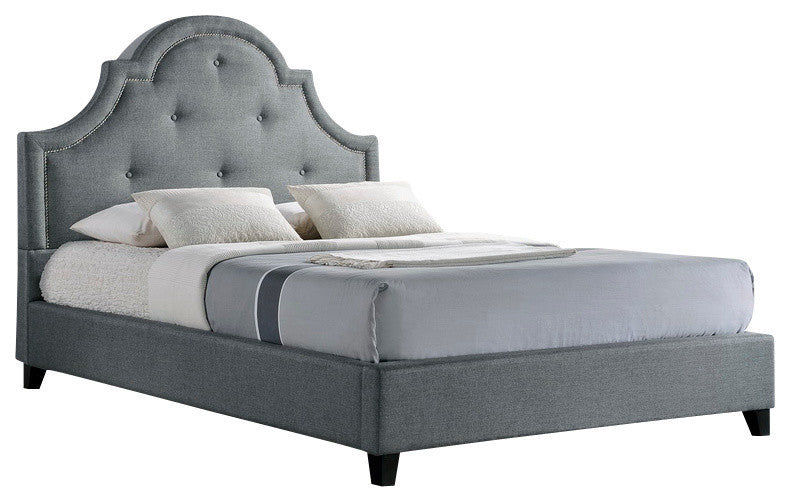 Colchester Gray Linen Modern Platform Bed Queen Size