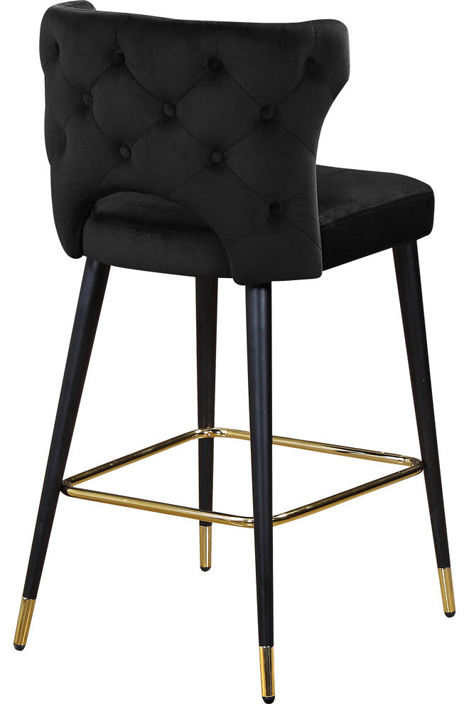 Kelly Velvet Stool (Set of 2), Black