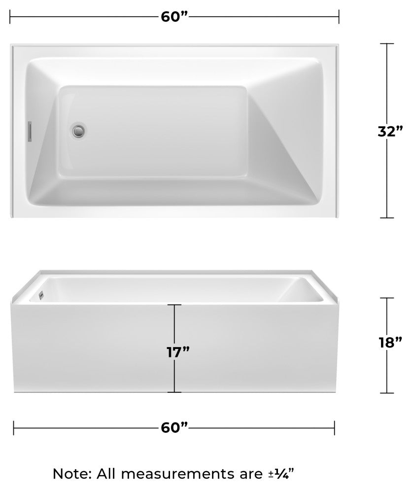 Grayley 60x32x18" Alcove Bathtub With Left-Hand Drain andTrim, Polished Chrome