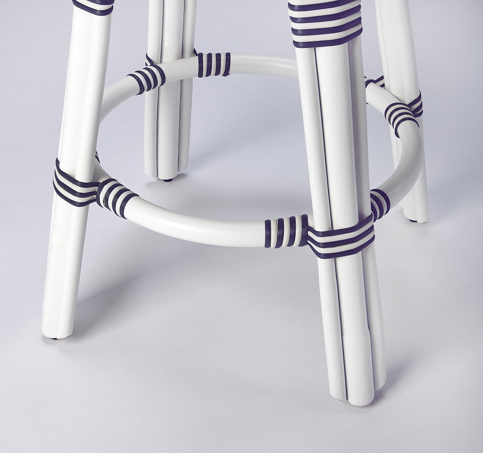 Butler Tobias Blue and White Rattan Counter Stool