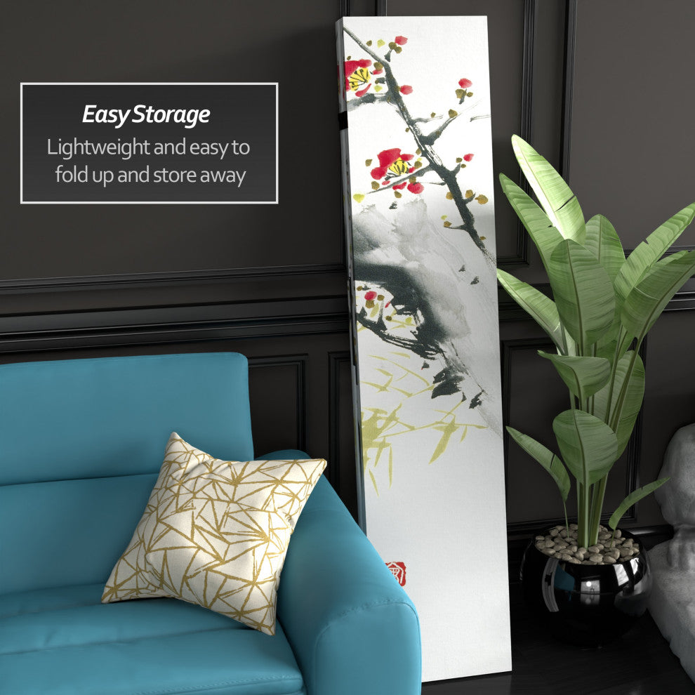 6' Tall Double Sided Cherry Blossoms and Love Canvas Room Divider 4 Panel