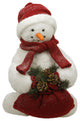 Fluffy Sparkling Glittered Plush Snowman Holding a Bag With Pine Cones, White