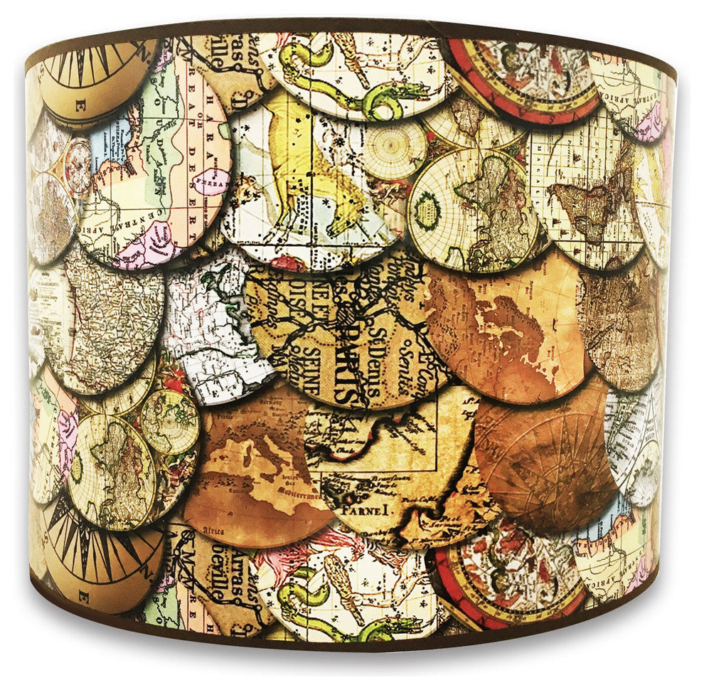 Vintage Maps Hard Back Lampshade, Vintage Maps, 10"x10"x8"