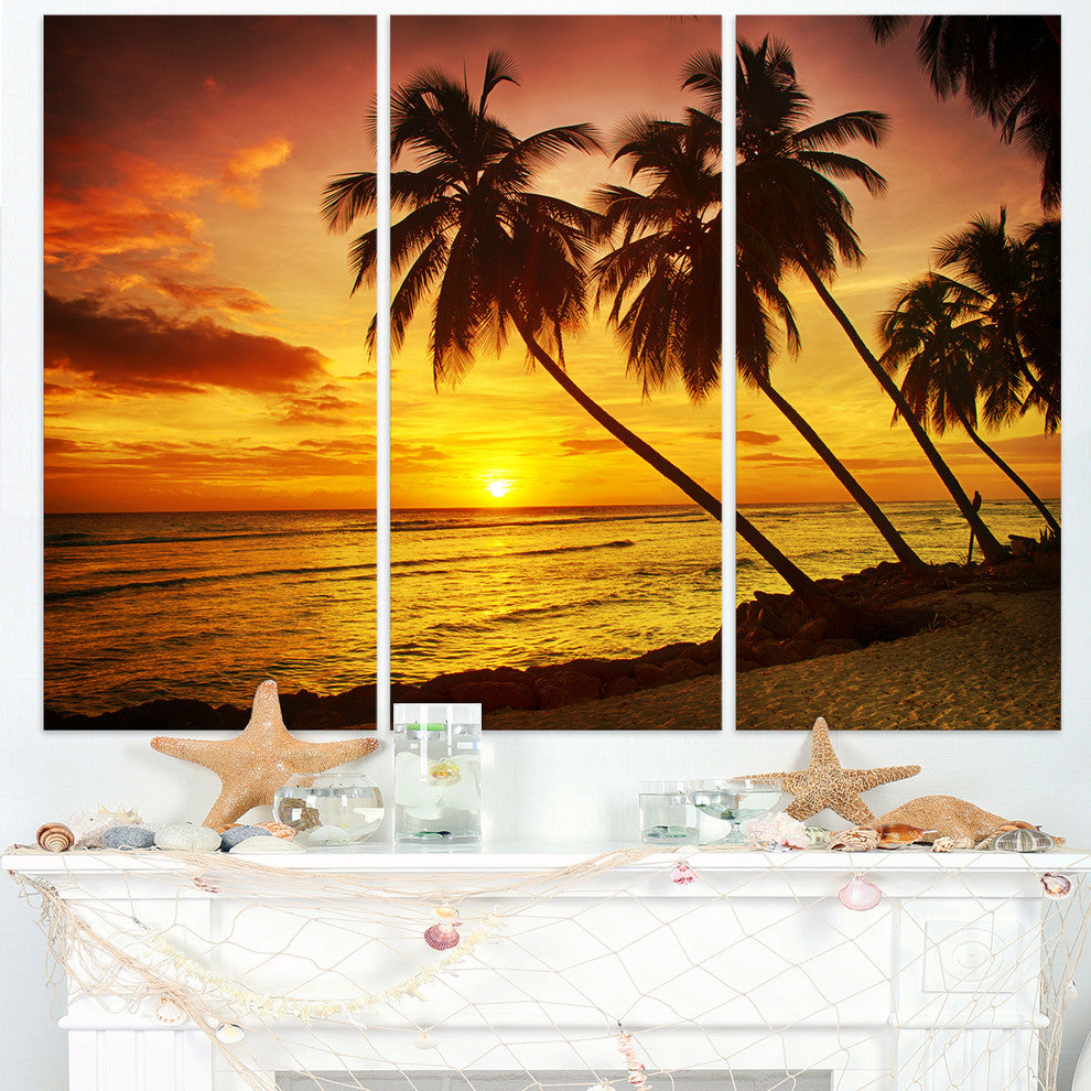 "Barbados Island Evening Seashore" Metal Wall Art, 3 Panels, 36"x28"