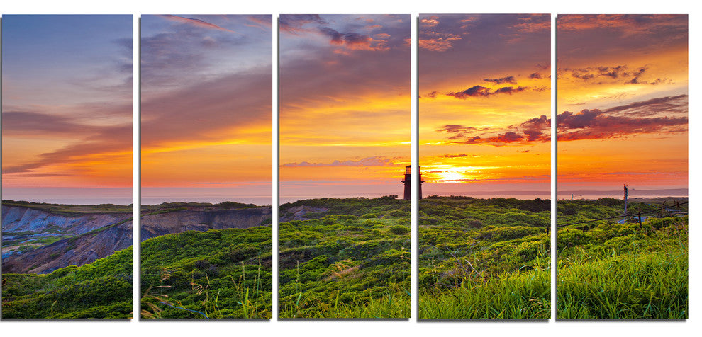 "Lighthouse At Gorgeous Sunset" Wall Art Landscape, 5 Panels, 60"x28"