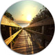 Wood Boardwalk Into The Sunset Sea, Sea Bridge Round Wall Art, 11"