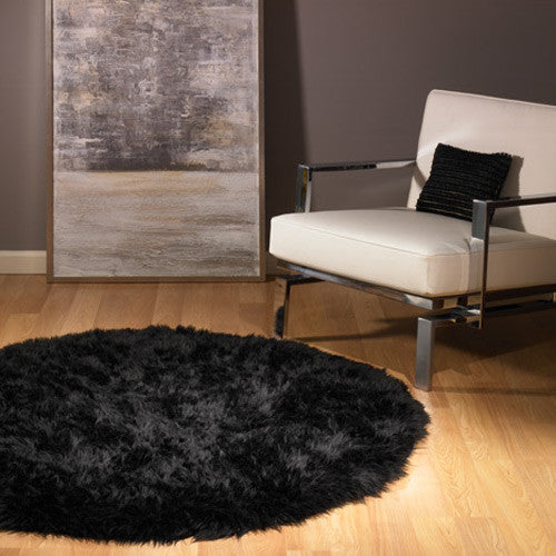 Classic Black Bear Round Faux Fur Rug