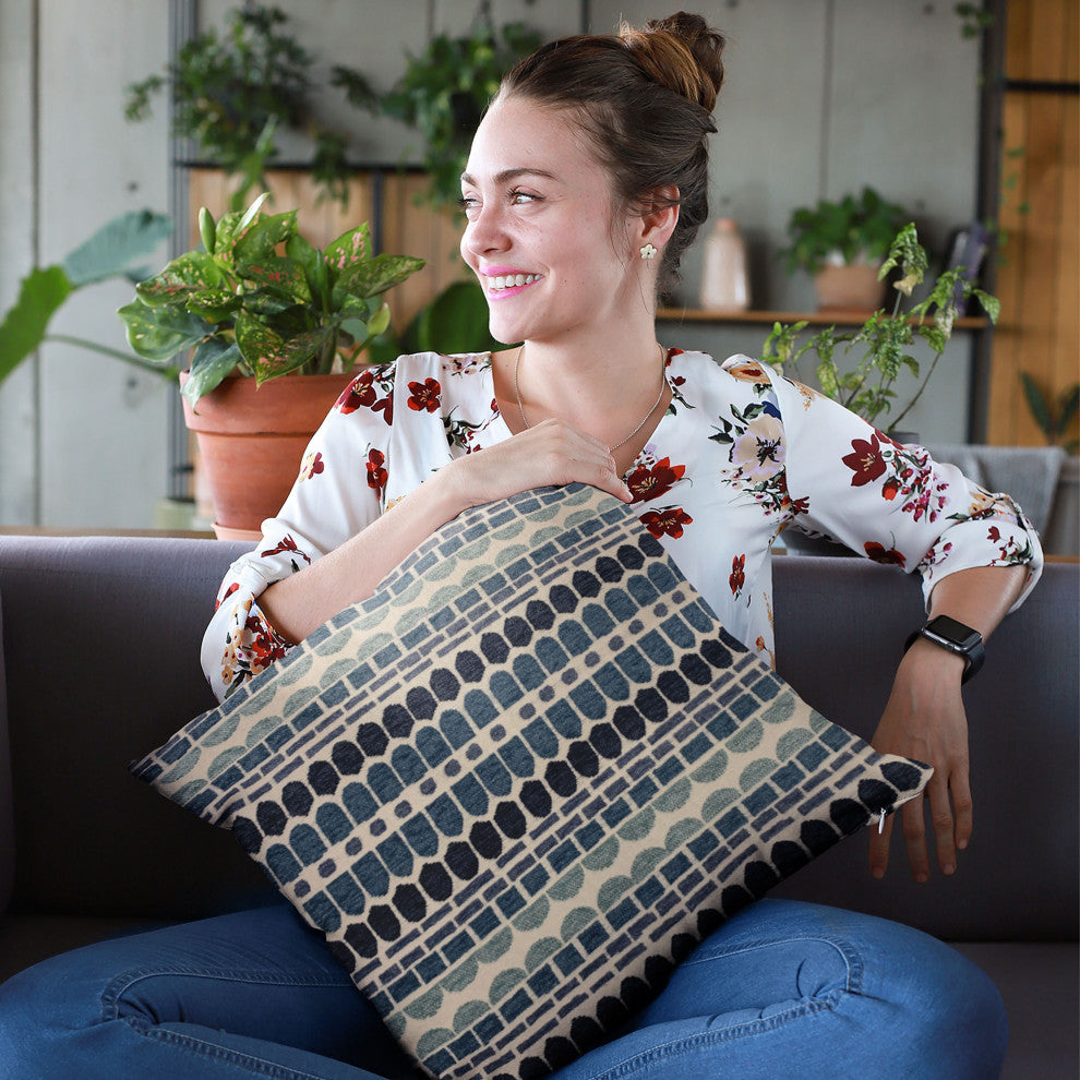 Plutus Blue Harmony Border Luxury Throw Pillow, 20"x36"