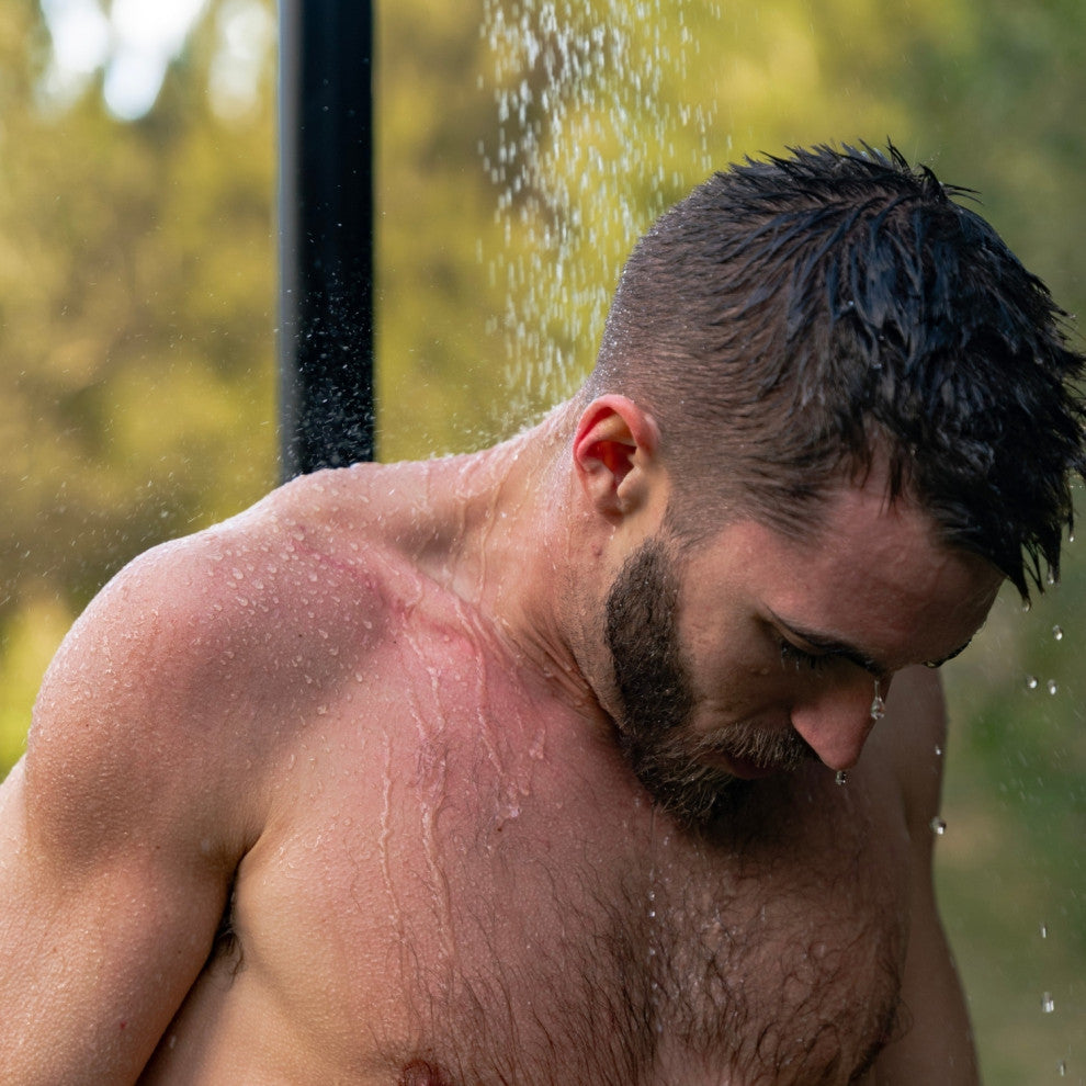 PULSAR 03 Outdoor Shower 316 Stainless Steel with Foot Wash, Matte Black