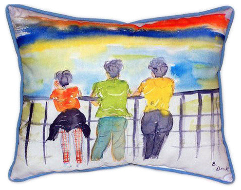 Pair of Betsy Drake Ladies Looking Large Indoor/Outdoor Pillows 16x20