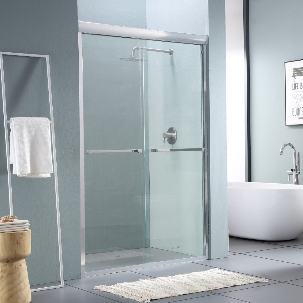 48" W x 76" H Double Sliding Semi-Frameless Shower Door