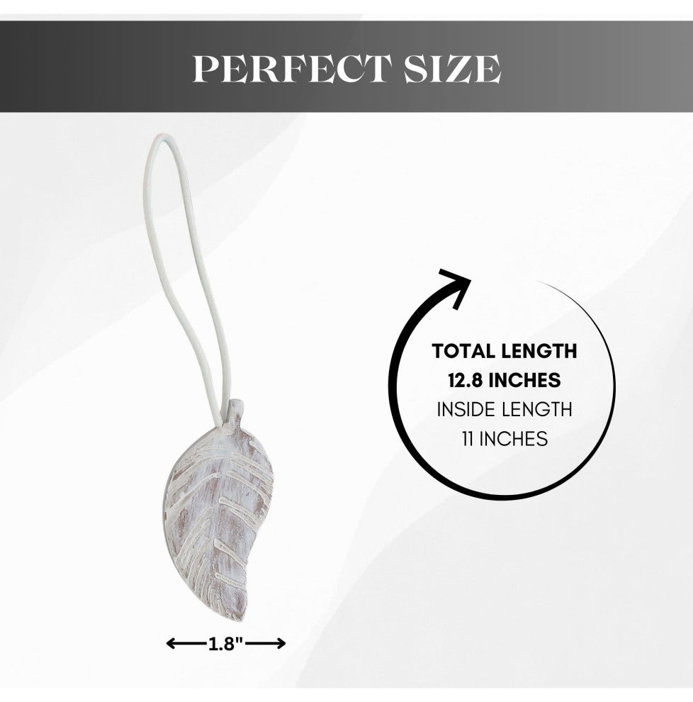 Magnetic Wooden Leaf Curtain Tiebacks, White, Pack of 2