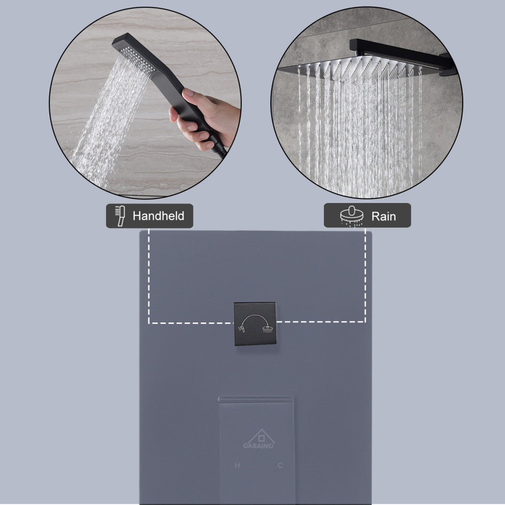 CASAINC 10" Luxury Wall Mounted Shower System Set w Sliding Handheld Rod, Matte Black