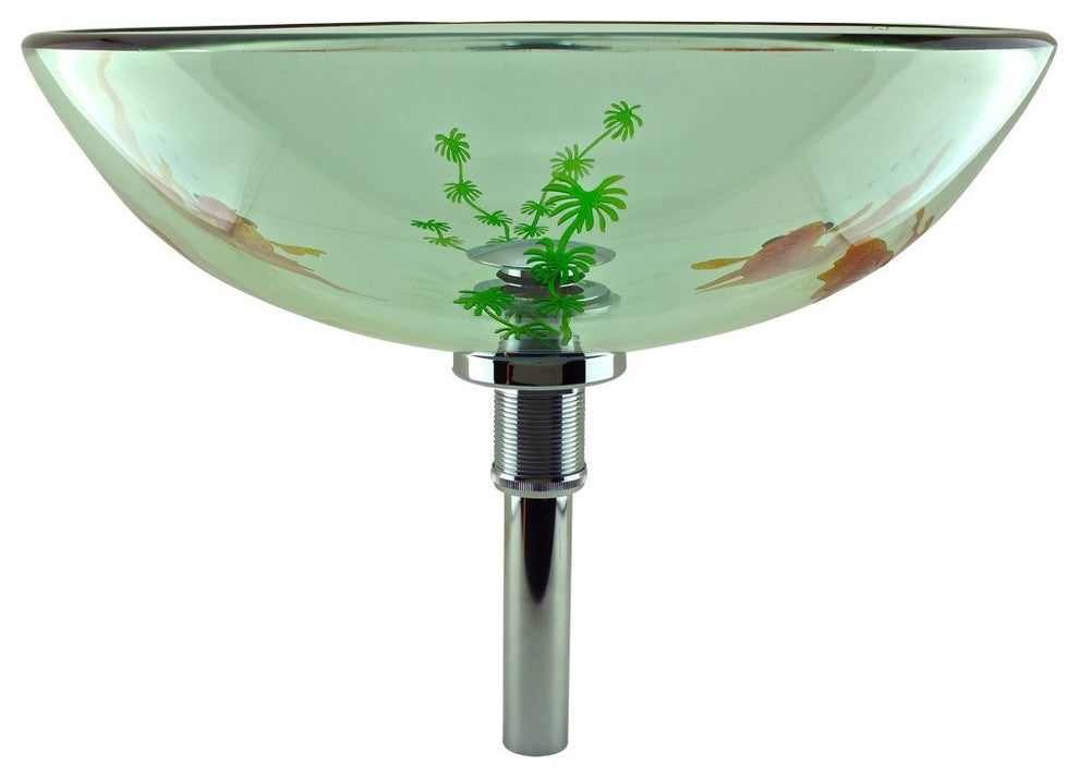 Tempered Glass Vessel Sink Koi Fish with Drain