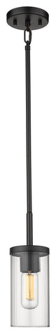 Winslett Mini Pendant, Matte Black With Ribbed Clear Glass