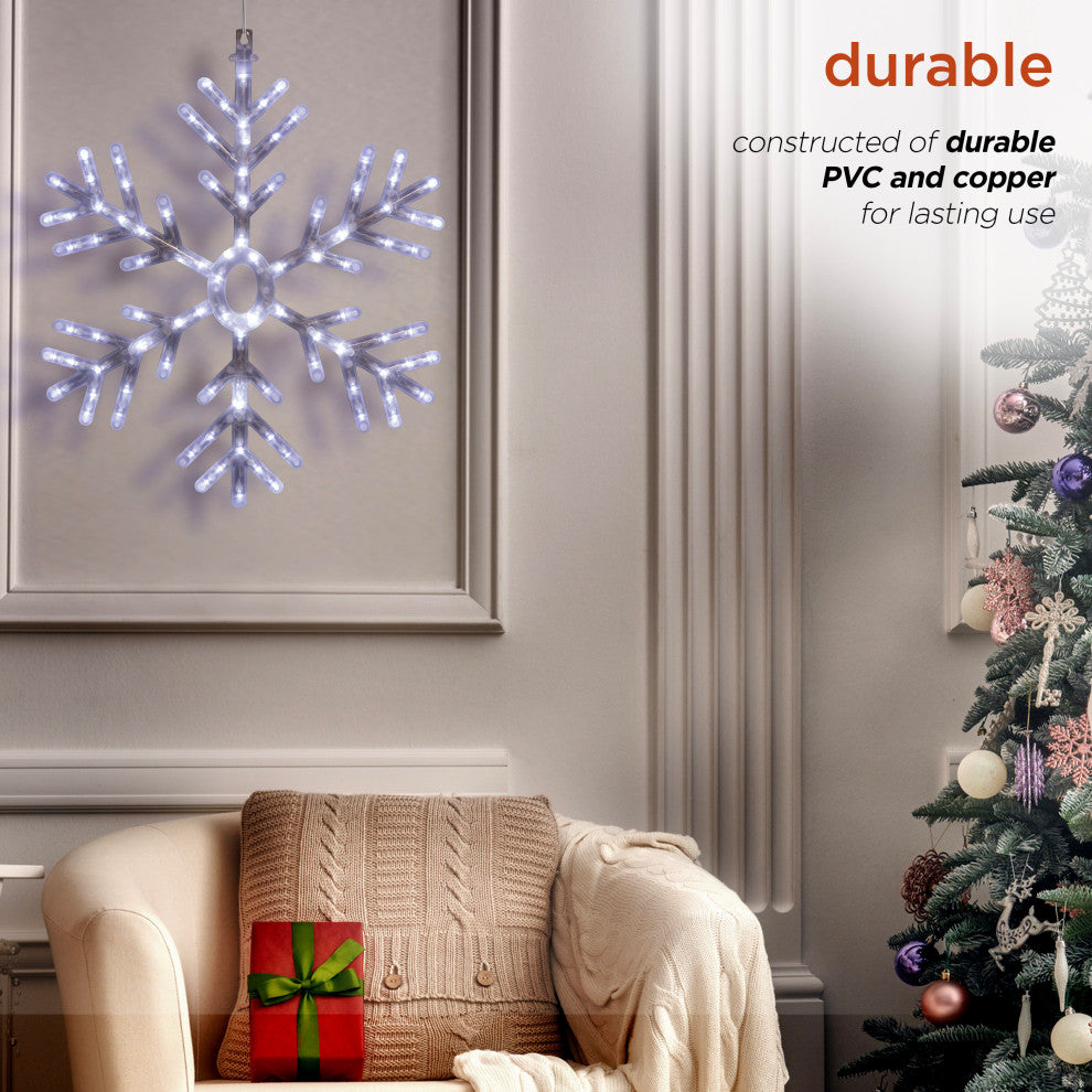 24"H Indoor/Outdoor Hanging Snowflake Decoration with LED Lights