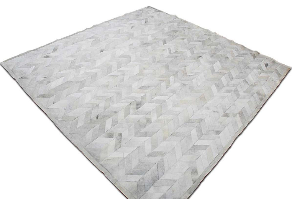 CHEVRON Gray Patchwork Cowhide Rug, 10x14ft
