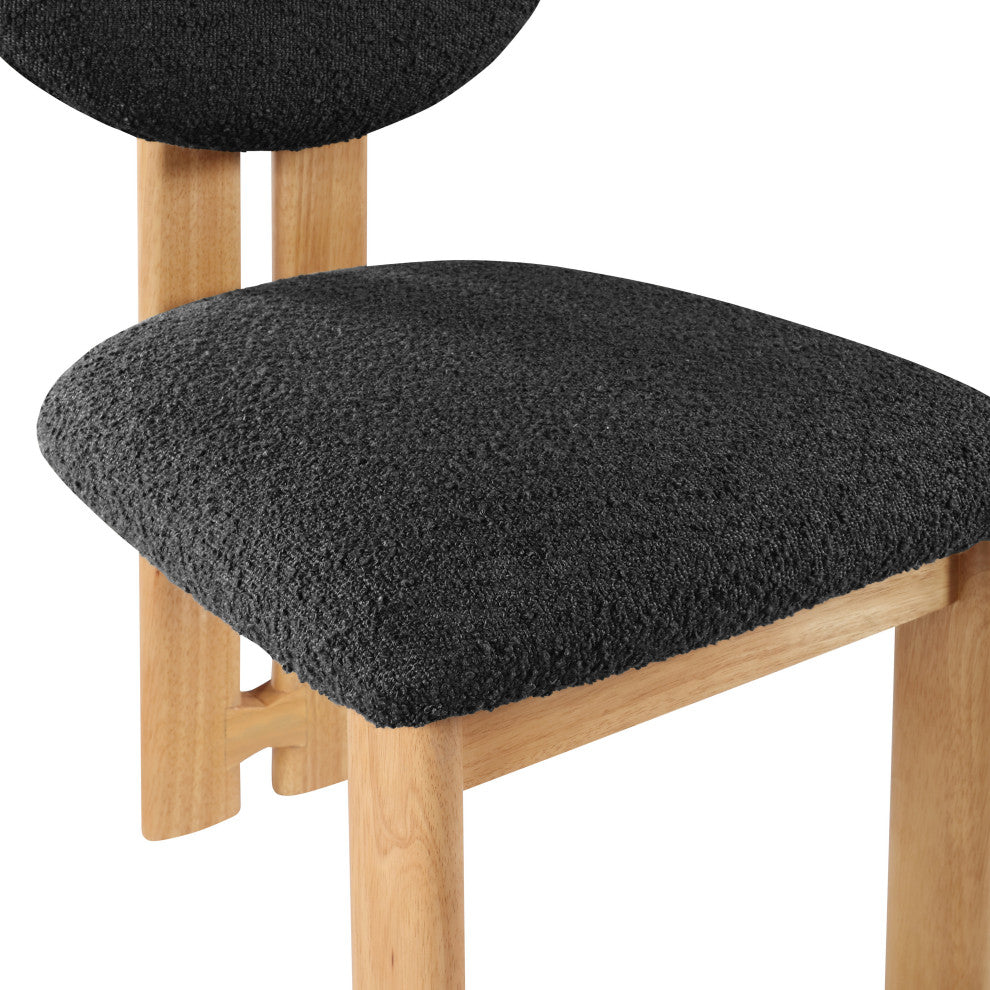 Napa Boucle Fabric Dining Chair, Set of 2, Black, Natural Finish