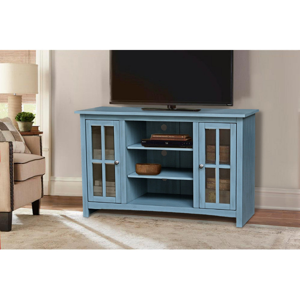 Entertainment / TV Stand - With 2 Doors - 48", Ocean Blue - Antique Rubbed