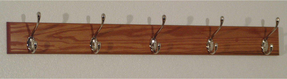 5 Hook Coat Rack, Light Oak, Medium Oak/Nickel