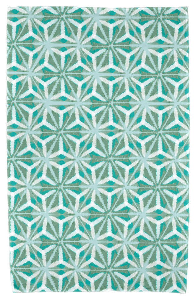 Water Mosaic, Geometric Print Beach Towel, Aqua