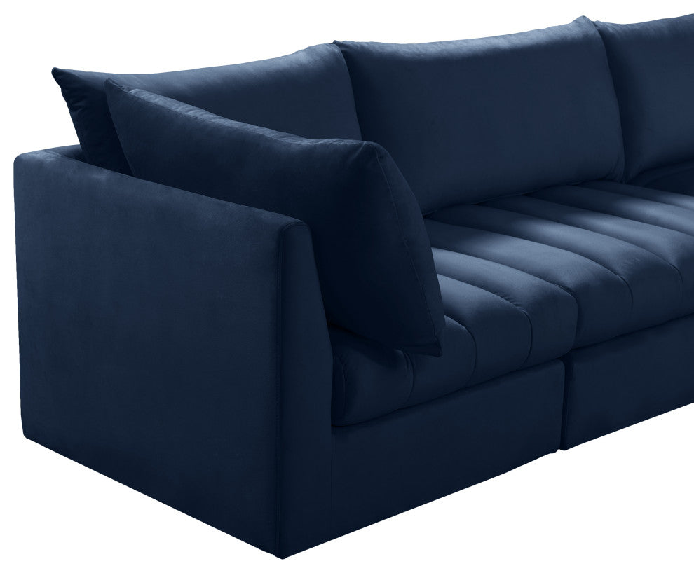 Jacob Velvet Upholstered 5-Piece L-Shaped Modular Sectional, Navy