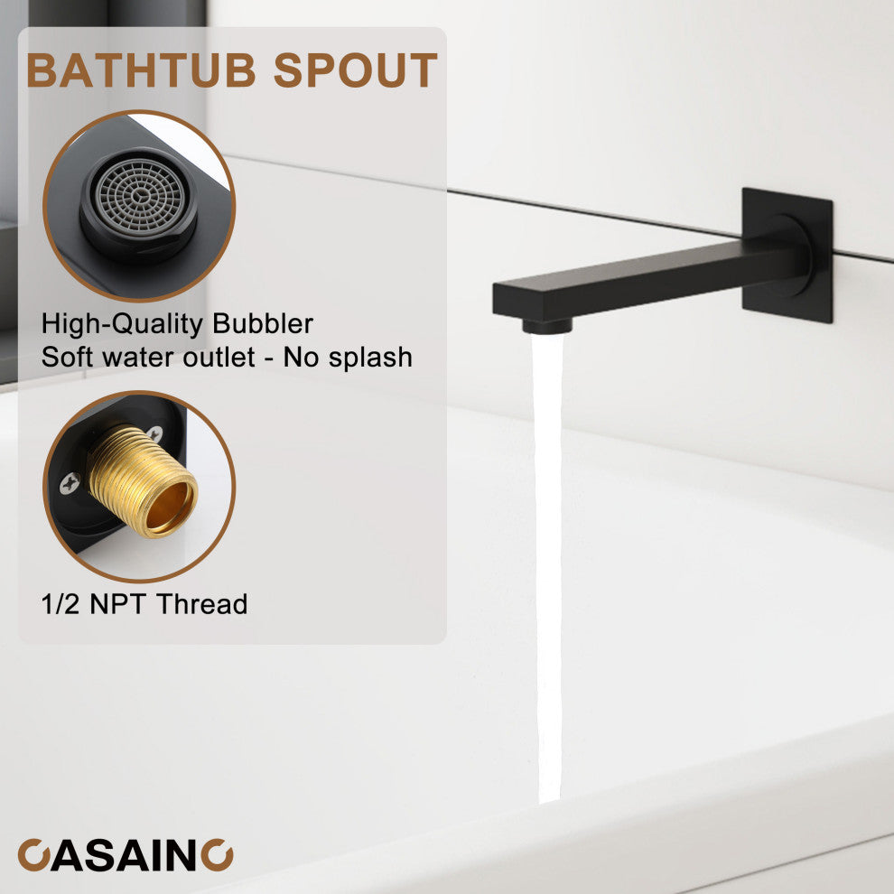 10inch Wall Mount Dual Function Rain Shower System with Tub Spout, Matte Black