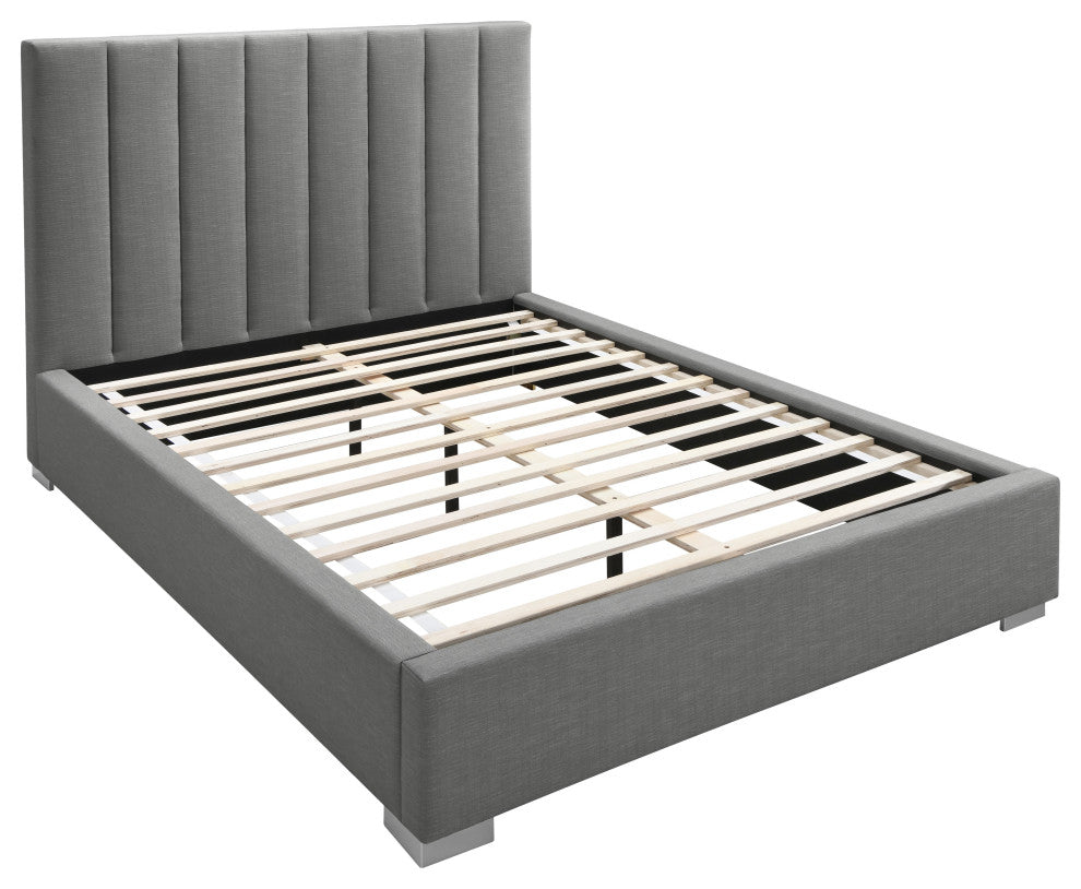 Pierce Linen Textured Fabric Upholstered Bed, Gray, Twin