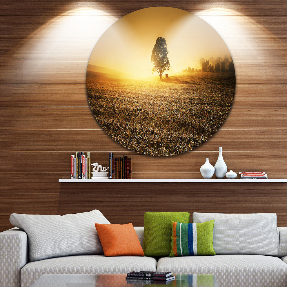 Farmland Panorama, Landscape Photography Disc Metal Artwork, 23"