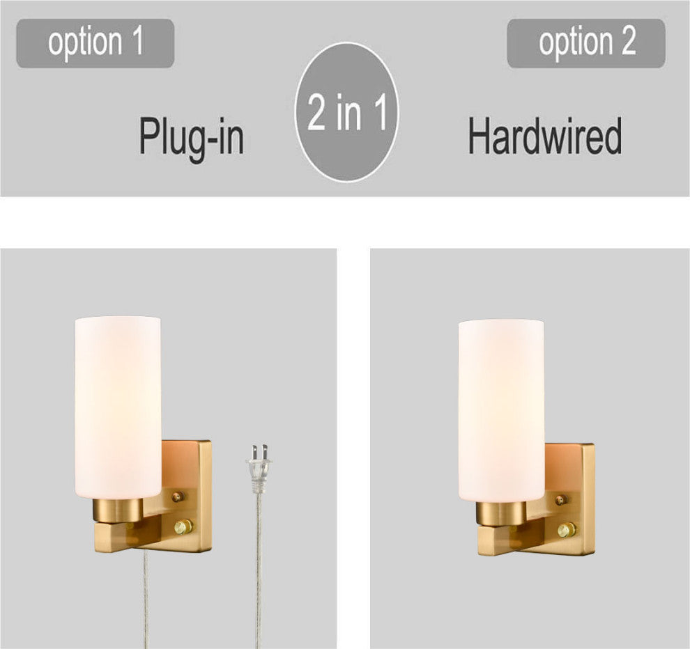 Modern Brass Wall Sconce With Plug, Cord
