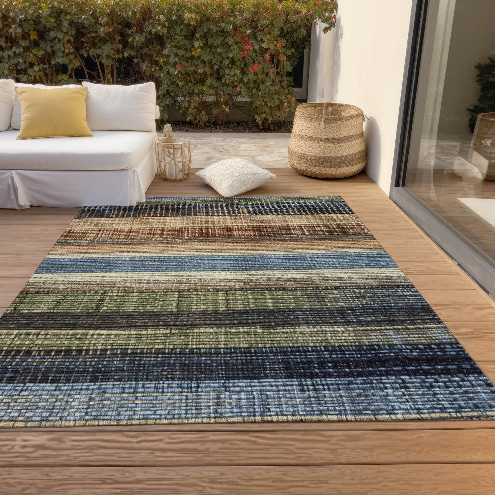 Machine Washable Indoor/Outdoor Chantille ACN1873 Blue 3' x 5' Rug