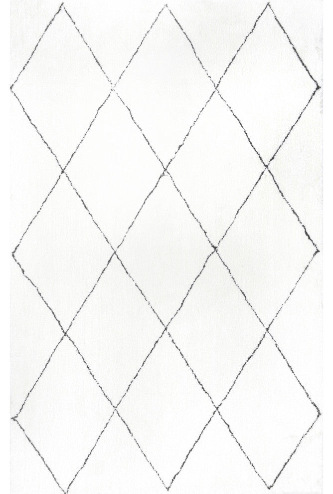 Nuloom Hand-Tufted Geometric Moroccan Shag Rug, Natural 4'x6'