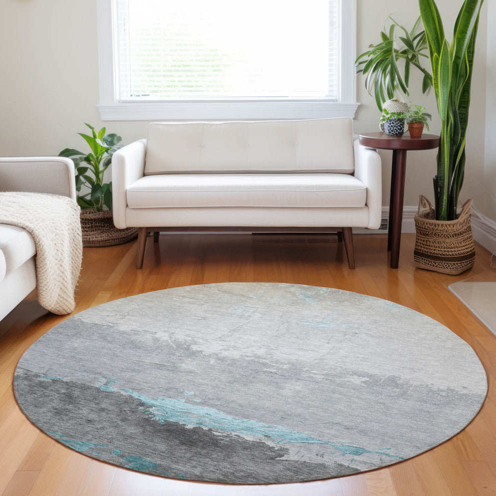 Machine Washable Indoor/Outdoor Chantille ACN1885 Teal 8' x 8' Round Rug