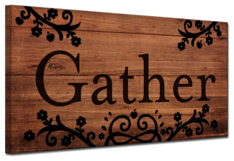 Ready2HangArt Farmhouse 'Gather' Wrapped Canvas Textual Wall Art, 24"x12"