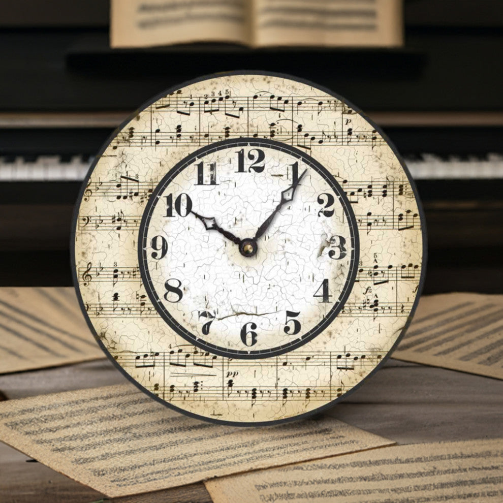 Vintage-Style Music Notes Clock, 12 Inch Diameter
