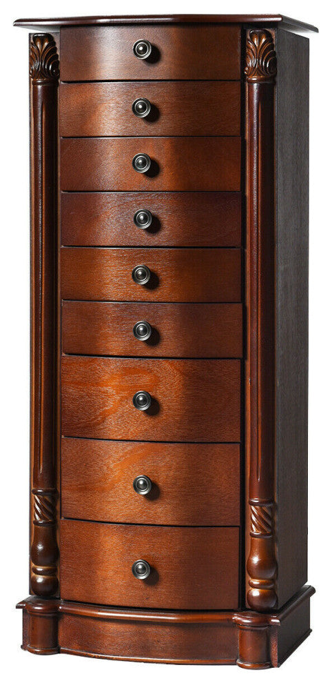 Costway Wood Jewelry Cabinet Armoire Box Storage Chest Stand Organizer Necklace