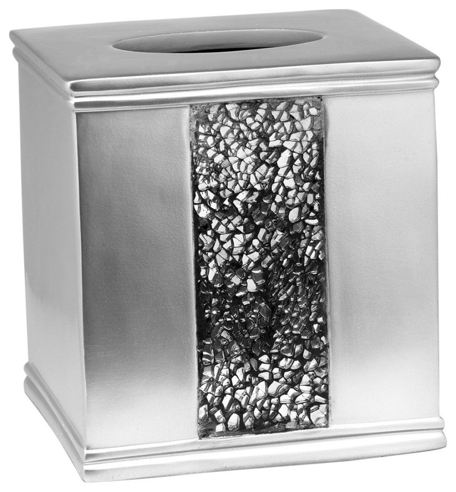 Popular Bath "Sinatra Silver" 6 Piece Resin Bath Accessory Set Cracked Glass