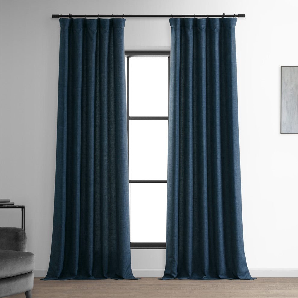Italian Faux Linen Curtain Single Panel, Sergeants Blue, 50"x120"