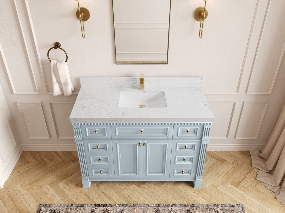 Paris 48" Single Sink Bathroom Vanity, Blue Heather 2" Empira Quartz