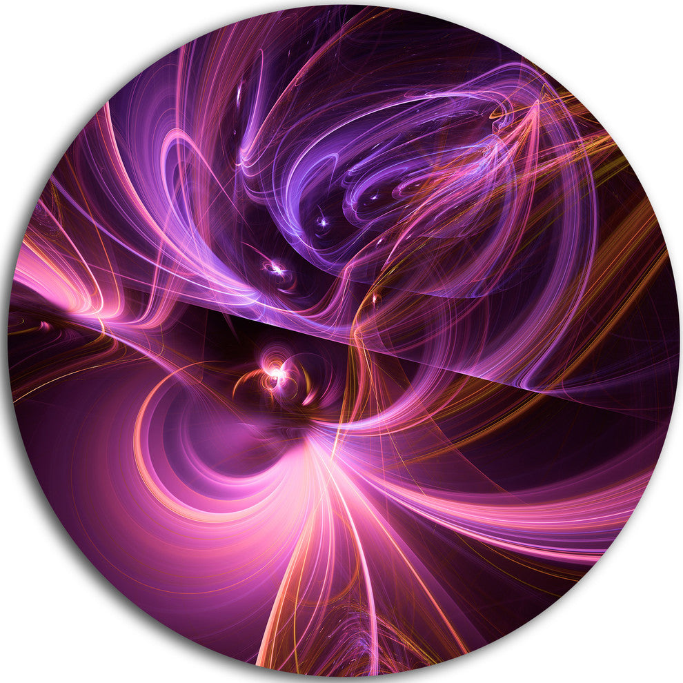 Purple Fractal Light Art In Dark, Abstract Abstract Disc Artwork, 38"