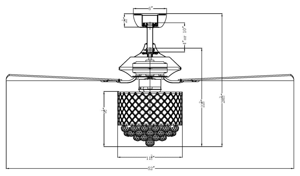 5 Blades Modern Crystal Ceiling Fan with LED Light and Remote Control