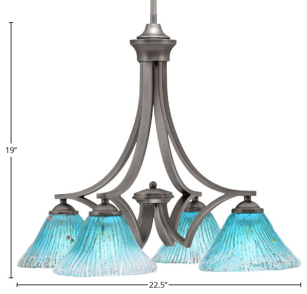Zilo Downlight, 4 Light, Chandelier, Graphite Finish, 7" Teal Crystal Glass