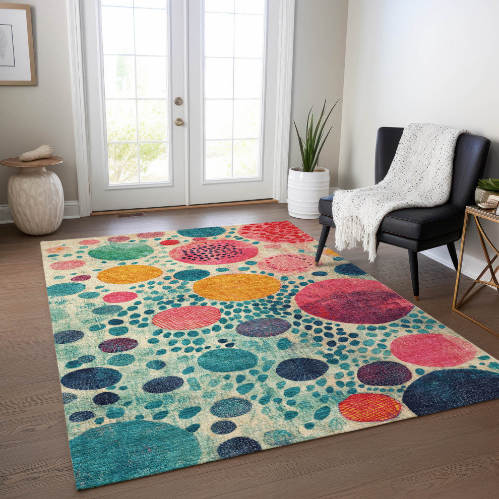 Machine Washable Indoor/Outdoor Chantille ACN1895 Teal 8' x 10' Rug