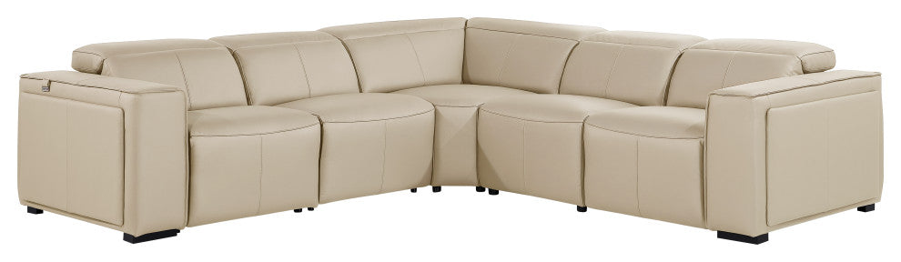 Niccolo Italian Leather 5-Piece L-Shaped Power Reclining Sectional, Beige