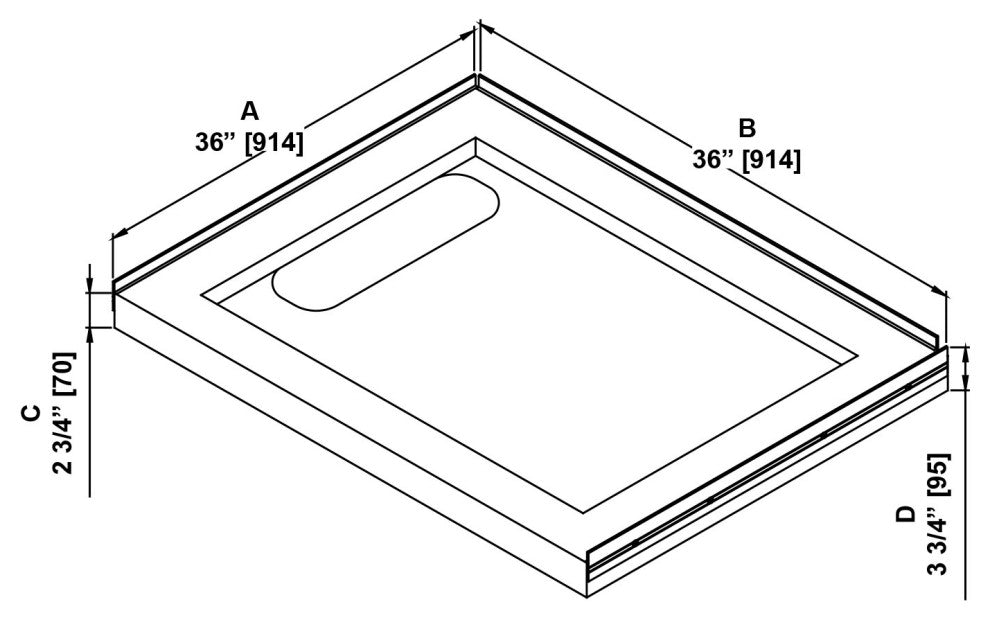 Ove Decors Erika Shower Base Rectangle, White, 36"x36", Side Drain