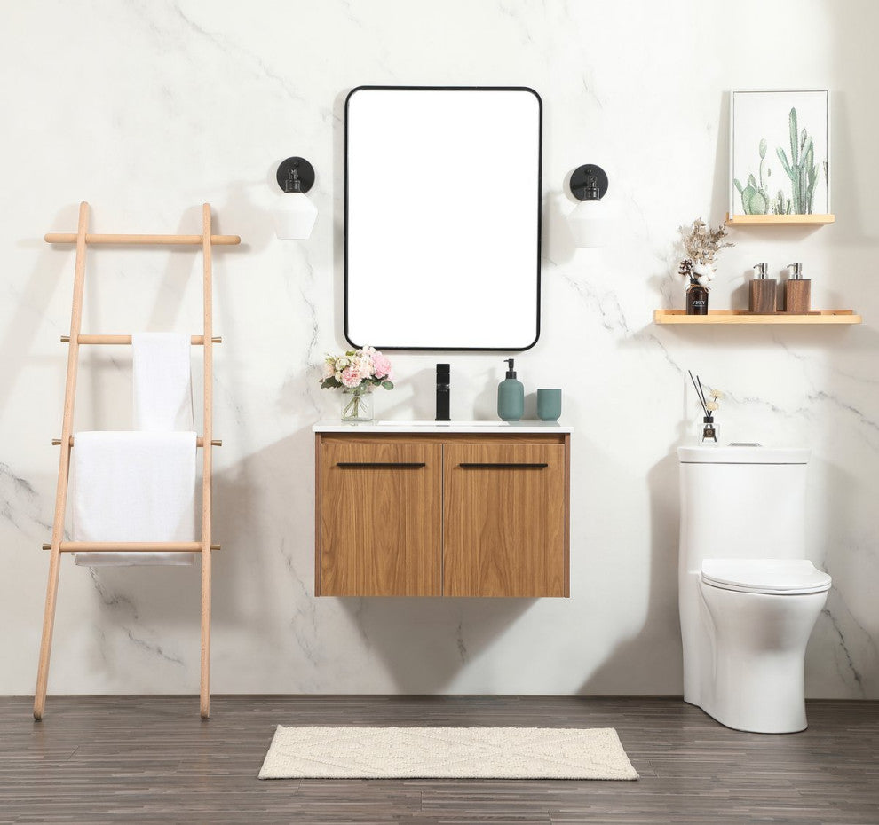 Phoebe Modern Walnut Brown-Light Bathroom Vanity, Walnut Brown, 30"