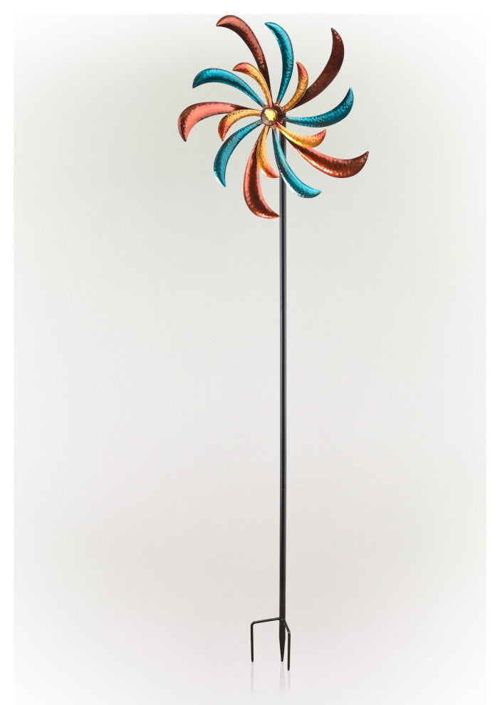 63" Tall Outdoor Curved Blade Windmill Stake Kinetic Spinner